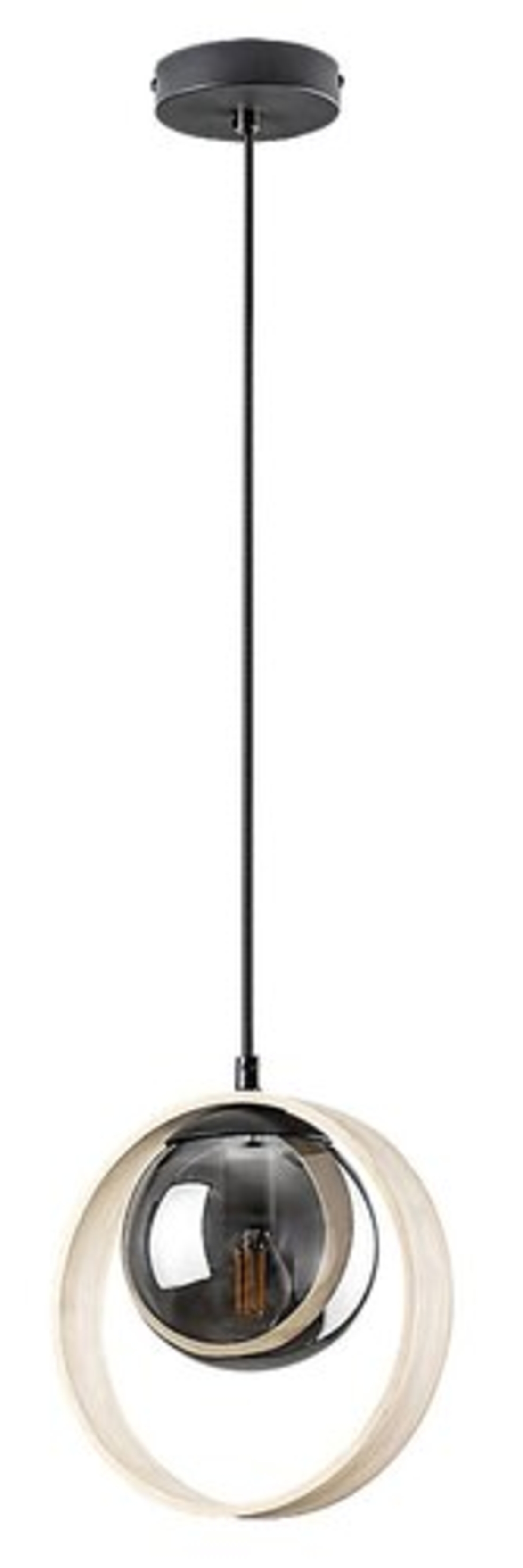 Модерен висящ полилей 1xE14 – метал, дърво и кафяво стъкло (бук)