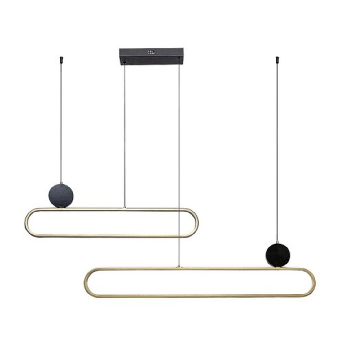 Модерен висящ LED полилей 48W – черно и златно, топла светлина 3000K