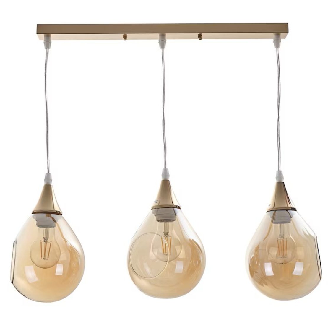 Модерен полилей от метал и стъкло – злато,  3xE27, регулируема височина