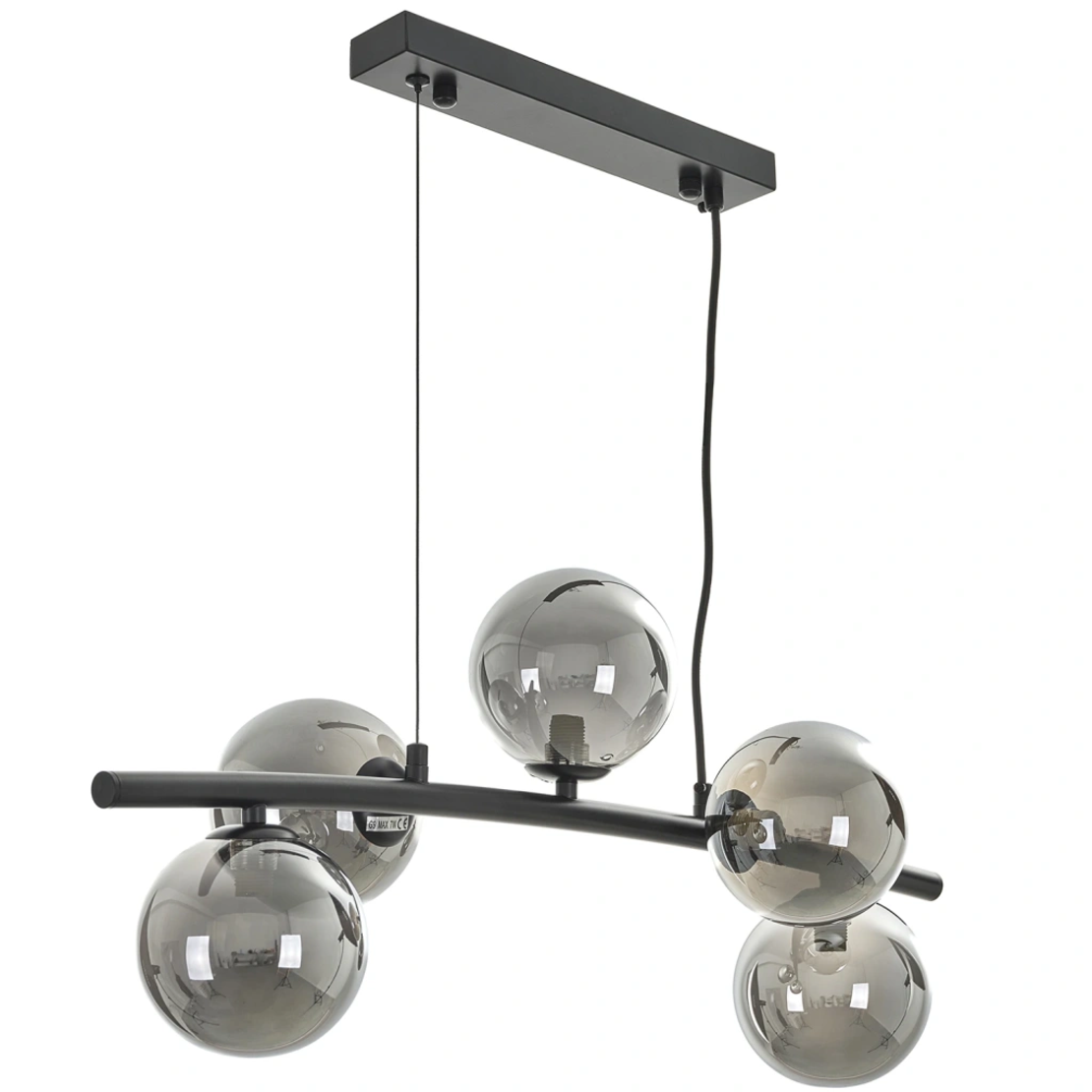 Елегантен таванен полилей от метал и стъкло – черен и хром, 5 X G9, светлоизточника, регулируема височина