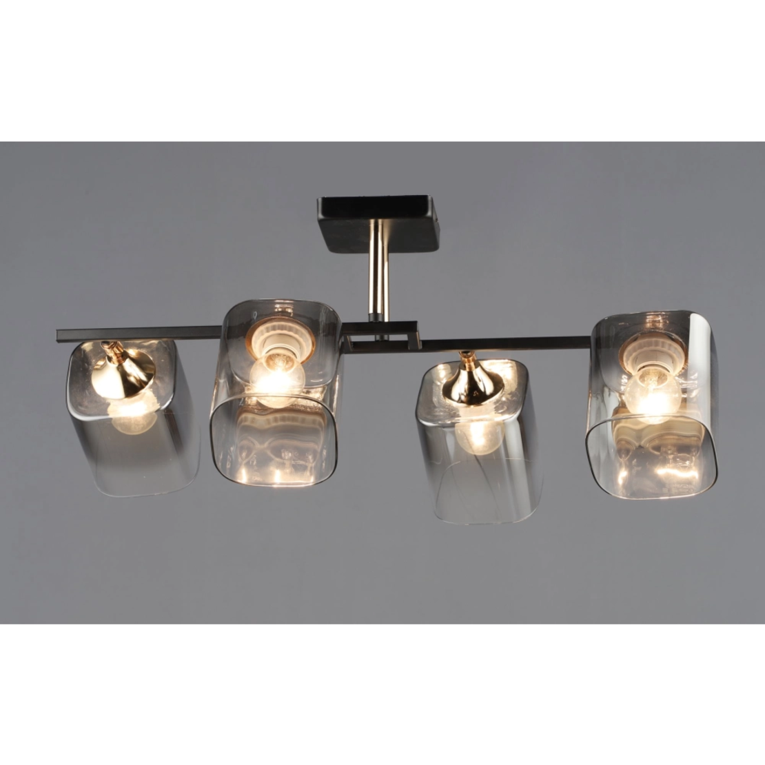 Модерен полилей 4 × E27 с метал и стъкло – черно и хром
