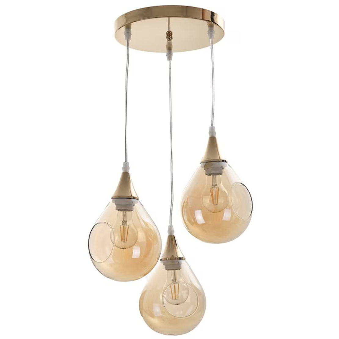 Модерен златен полилей от метал и стъкло –  3xE27, регулируема височина