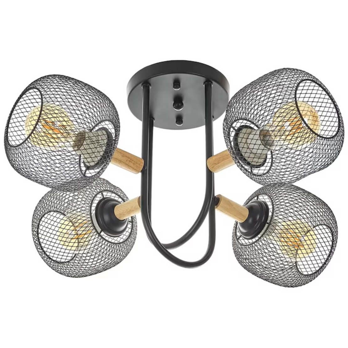 Полилей 4×E27 - черен с дърво