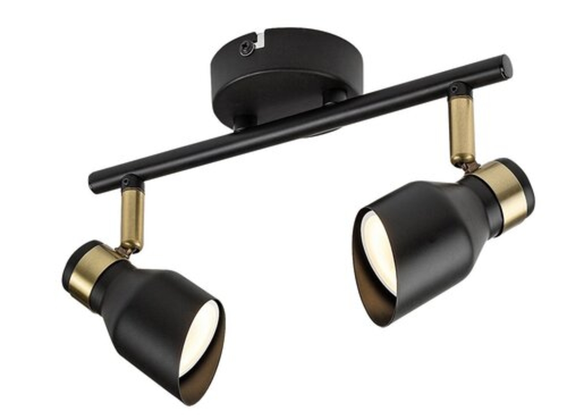 Модерен двоен GU10 спот в черно и злато