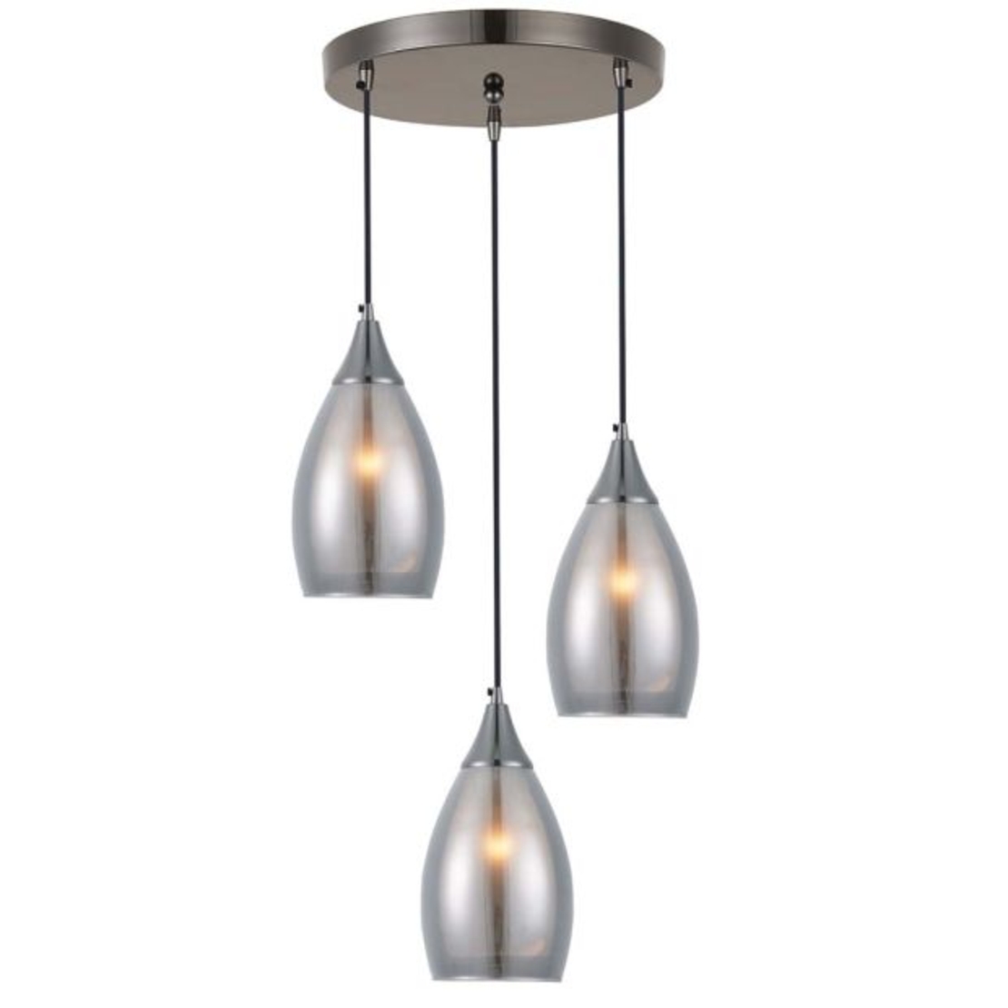 Елегантна висяща лампа от метал и стъкло – черно и сиво,  3xE14, регулируема височина