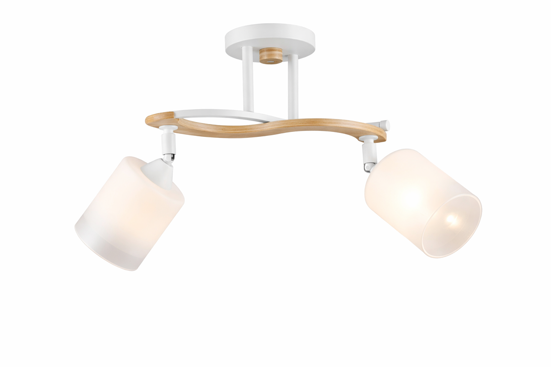 Модерен полилей 2 × E27 – бяло и дърво
