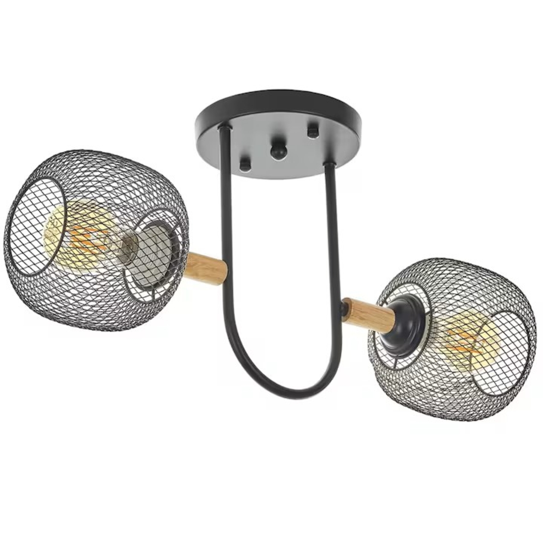 Полилей 2×E27 черен с дърво