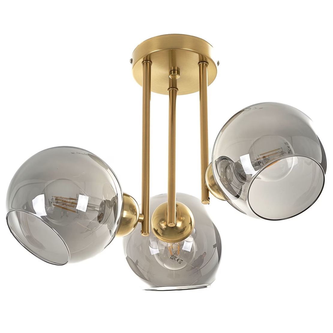 Модерен полилей 3 × E27 с метал и стъкло – матирано злато и хром