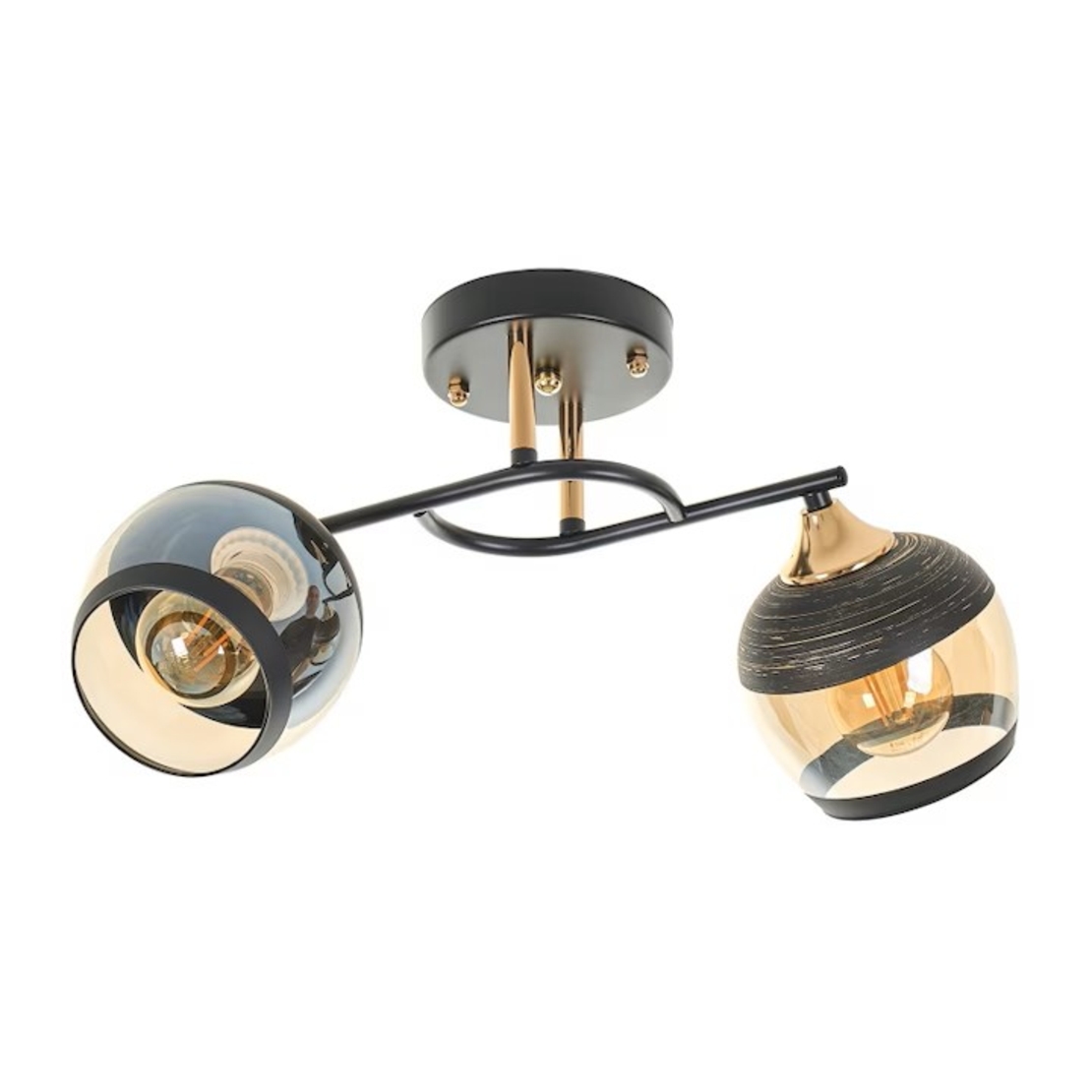 Модерен полилей от черен метал и стъкло – 2xE27