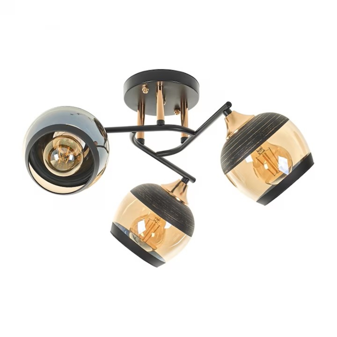 Модерен таванен полилей Ø400 mm – черен метал и стъкло, 3xE27