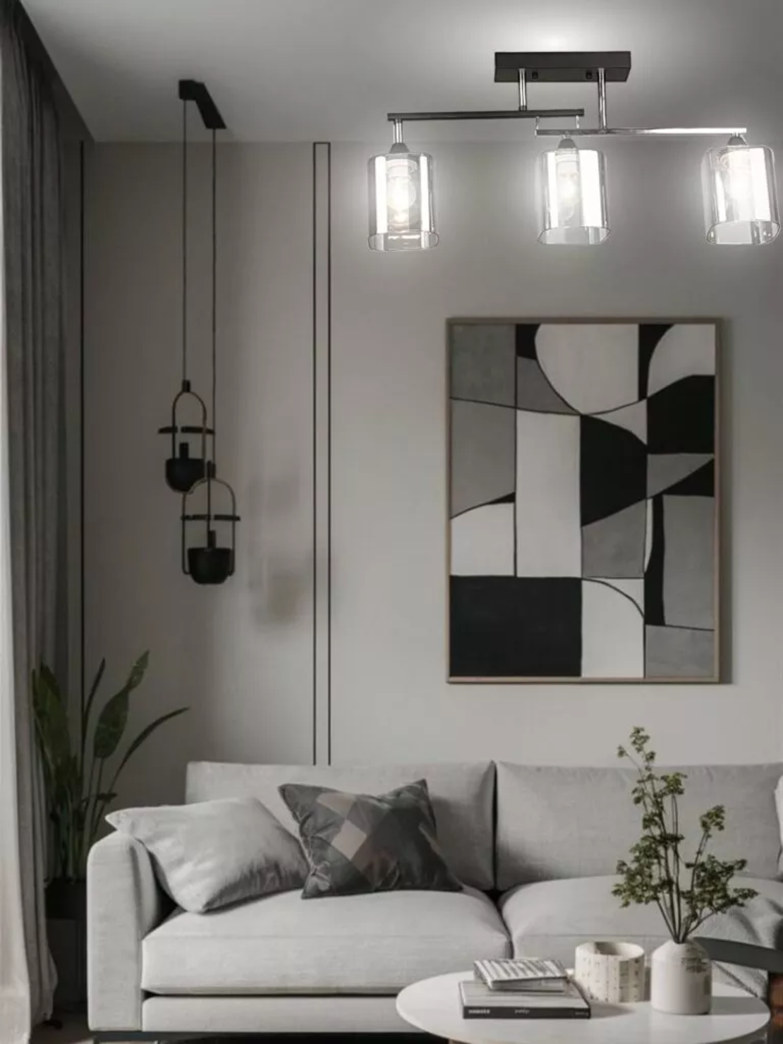 Модерен полилей 3 × E27 – черно и хром (BK+CH)