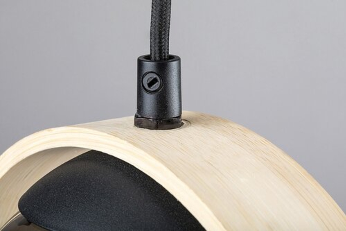 Модерен висящ полилей 1xE14 – метал, дърво и кафяво стъкло (бук)