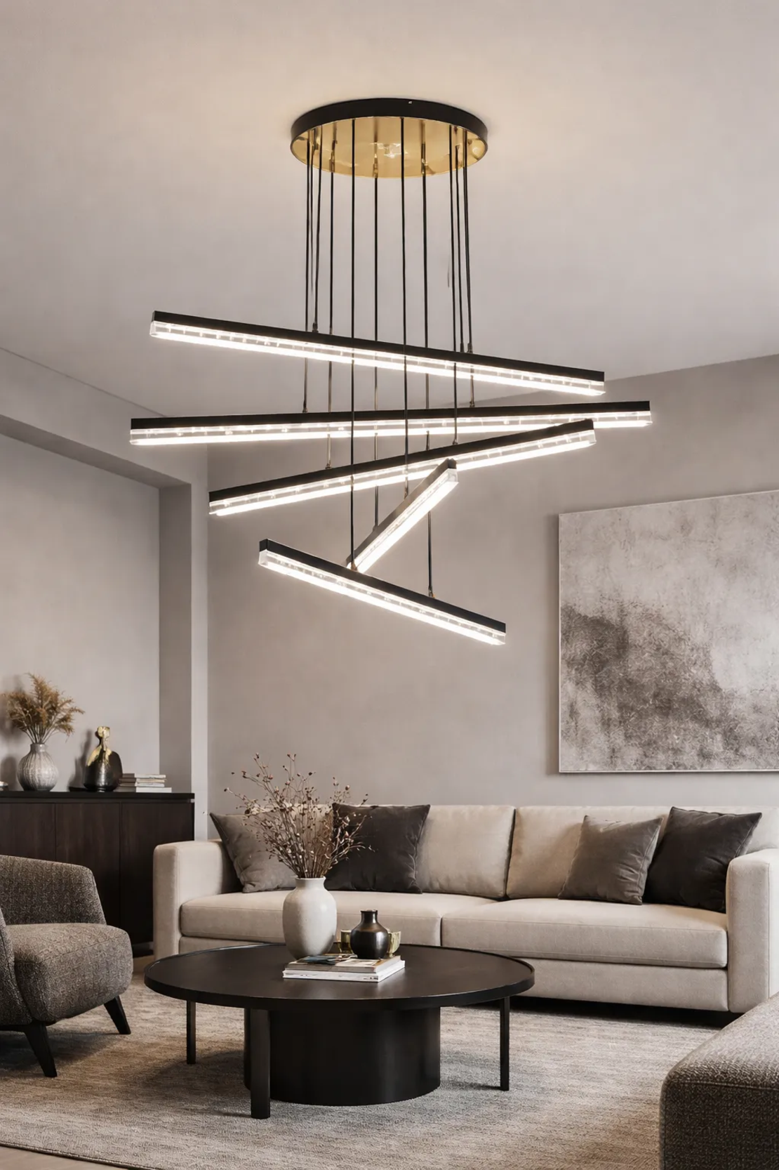 LED висящ полилей 120W с дистанционно – черен, модерен дизайн