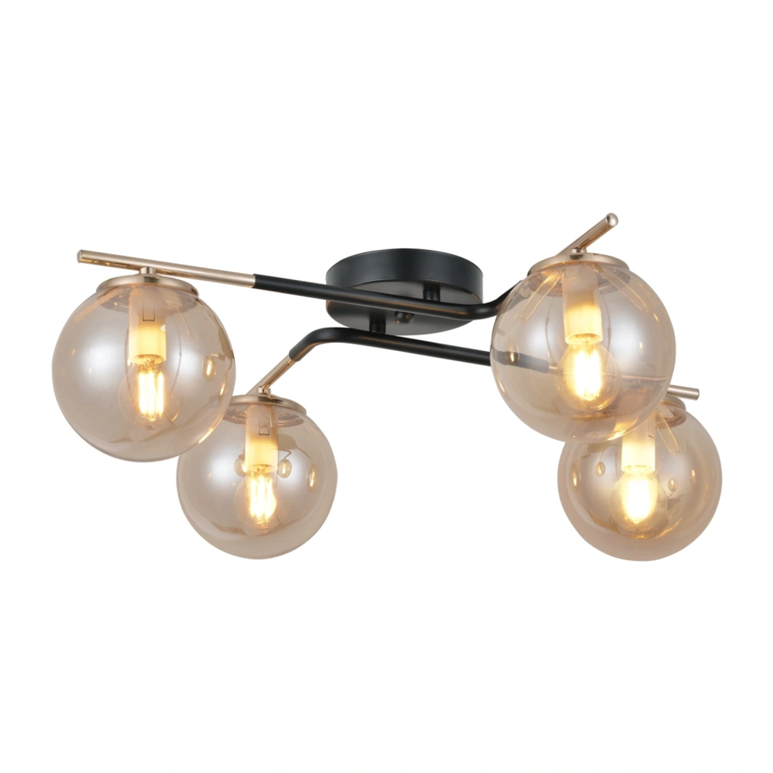 Модерен полилей черно и злато със стъкло 4xE14