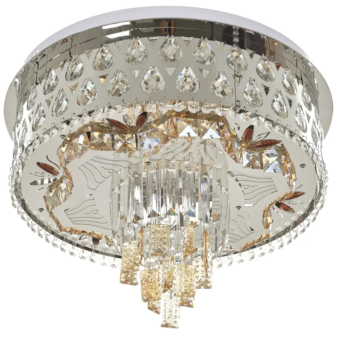 LEDкристален полилей хром + бяло, 24W, RGB, дистанционно управление, метал и кристал