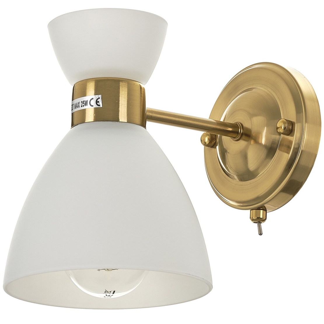 Стилен стенен аплик в матирано злато – метал и стъкло с ключ E27