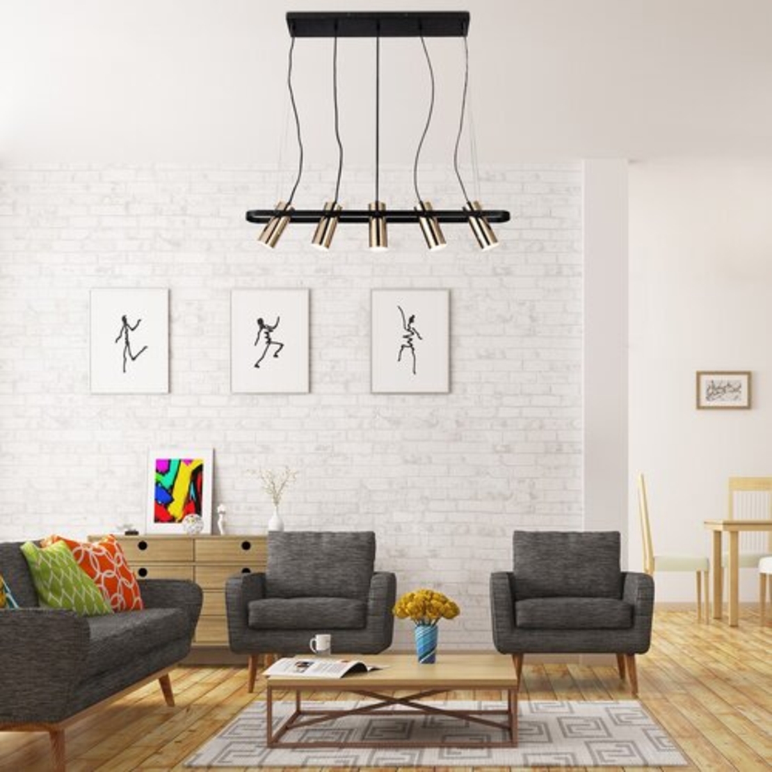 Модерен LED полилей на въжета – златен метал, 25W, топло бяла светлина