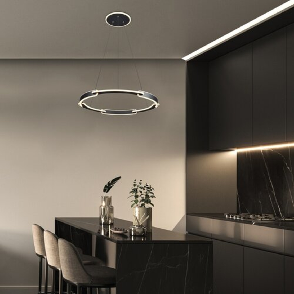 Модерен висящ LED полилей 45W с регулируема цветна температура – черен