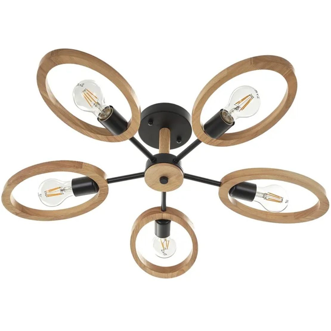 Черен модерен полилей 5xE27 LED метал и дърво