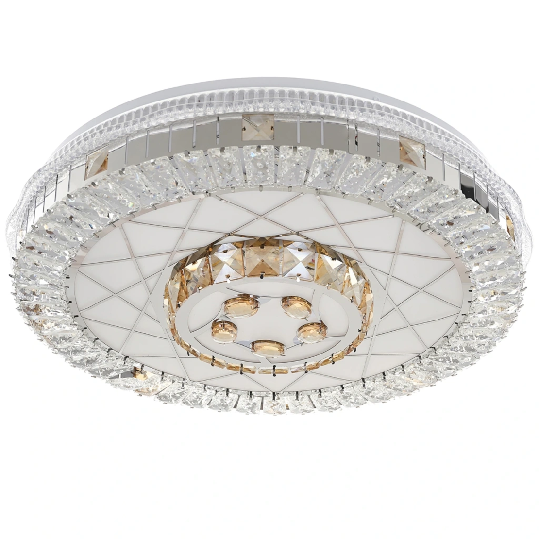 Модерен LED полилей от метал и кристал – хром, 75W, с вградена LED платка