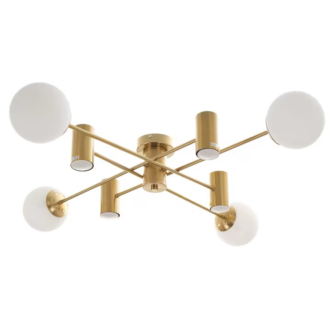 Модерен полилей от метал и стъкло – матирано злато, E27 + GU10, 8 светлоизточника