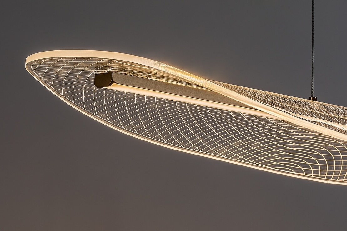 Модерен LED висящ полилей 32W матирано златенметал ,акрил и топла светлина 3000K