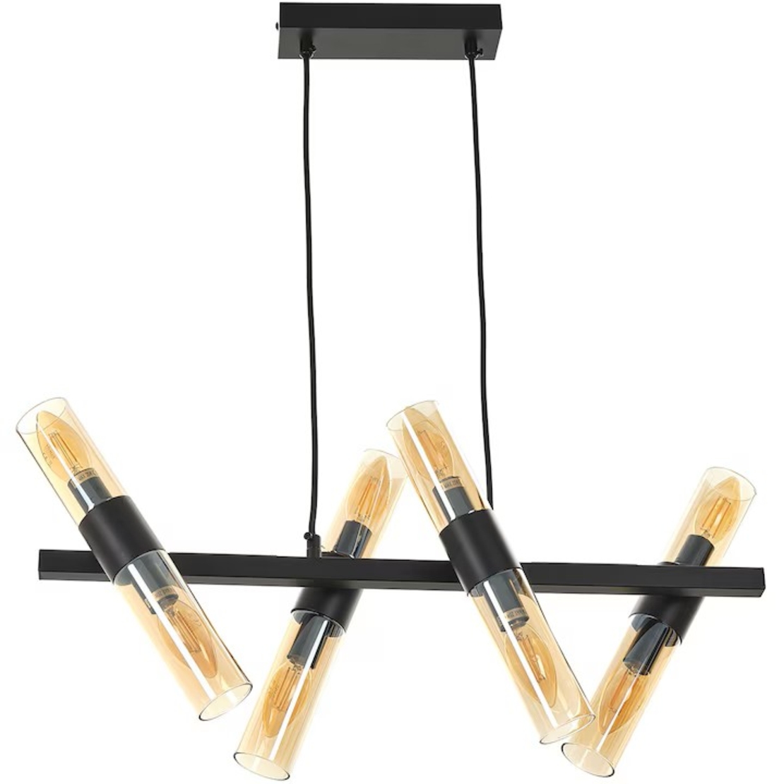 Винтидж таванен полилей черен 8xE14 метал и стъкло