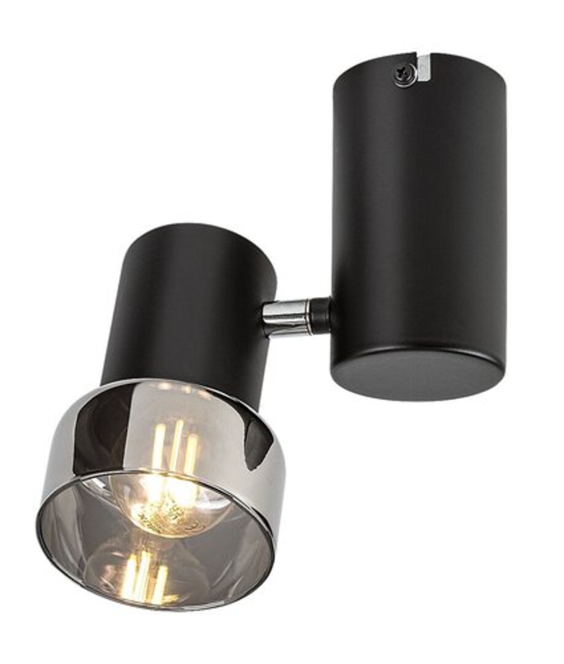 Модерен  единичен спот осветител – E14, 1xMAX15W, IP20, черен метал, стъкло с димен цвят