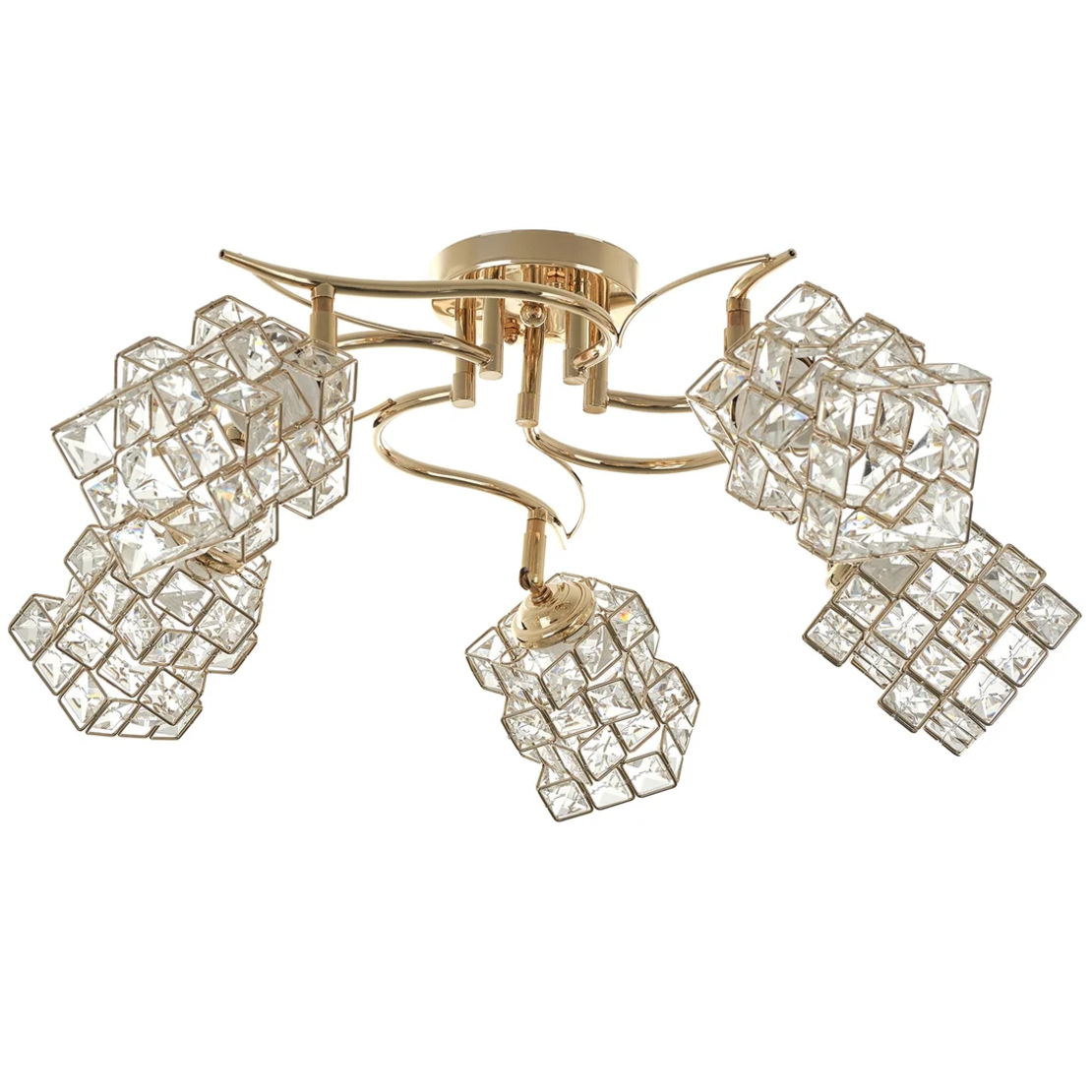 Елегантен златист полилей от метал и кристал – 5xE27