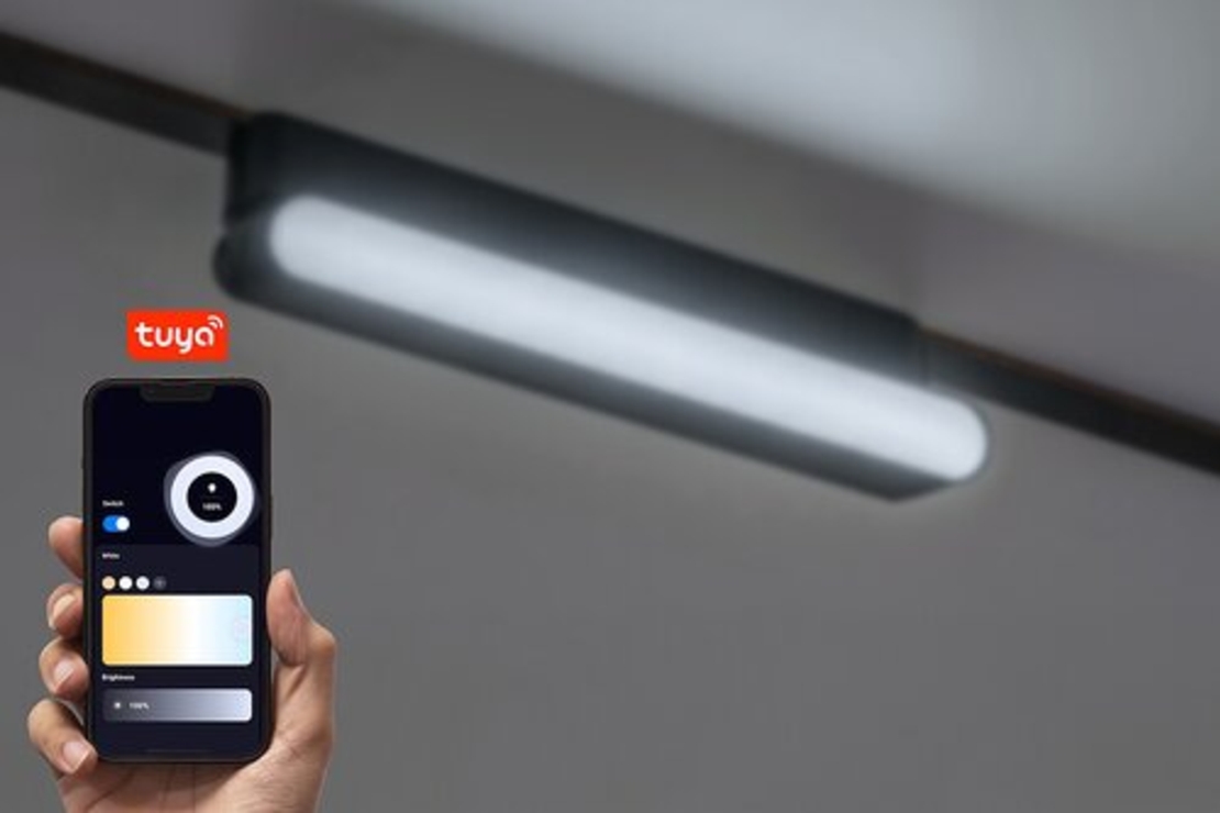 Смарт LED релсово осветление – 7W, регулируема цветна температура 2700–5500K, Wi-Fi, черен алуминий