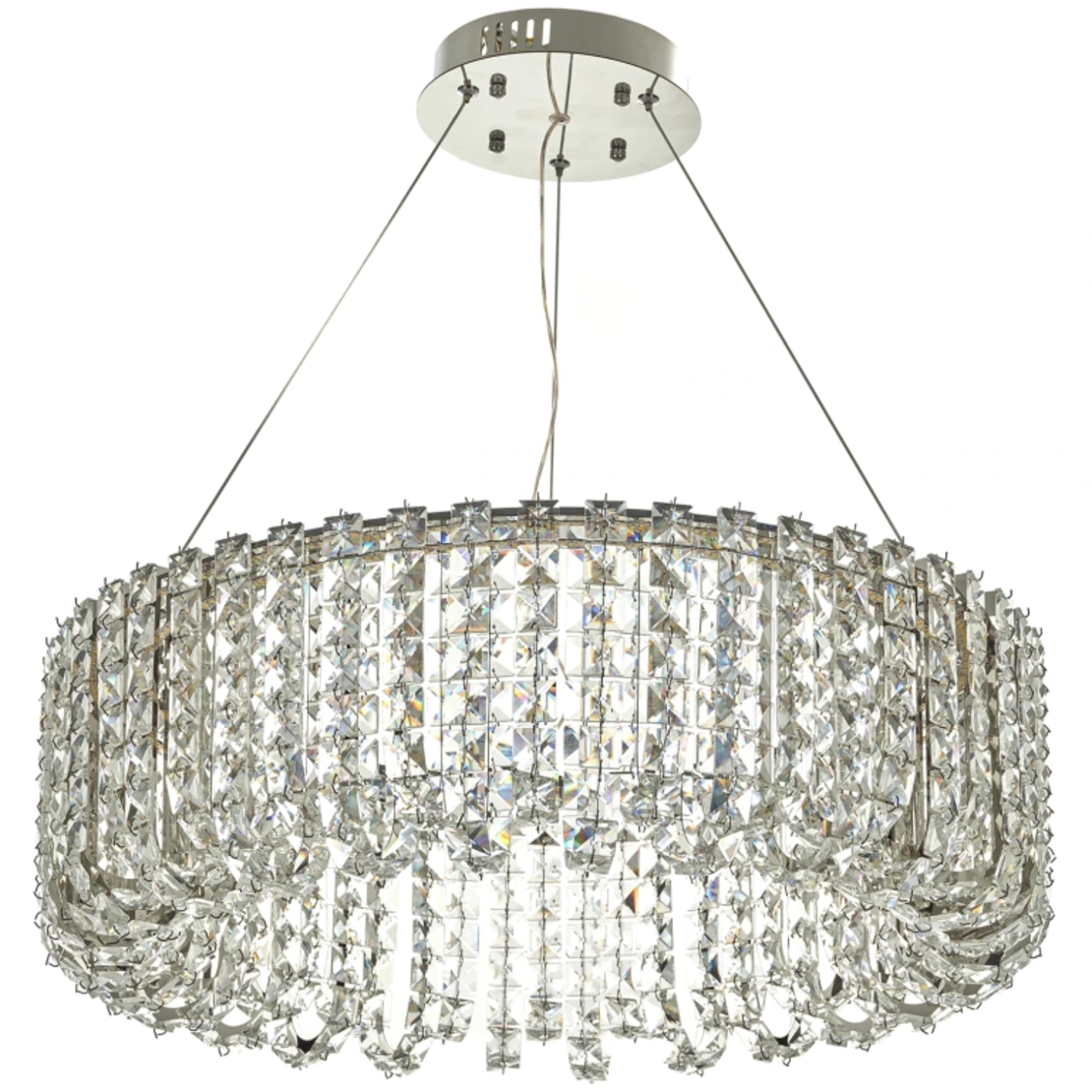 Луксозен LED кристален полилей – хром, 75W, регулируема височина и 3 режима на светлина