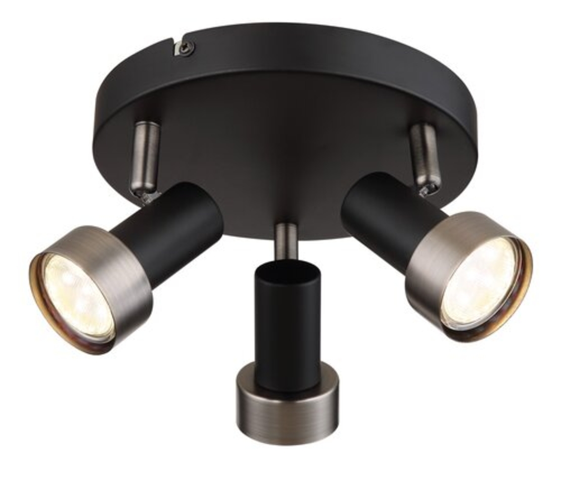 Модерен спот 3-ка – матирано черен и матиран хром метал, GU10, 3x50W