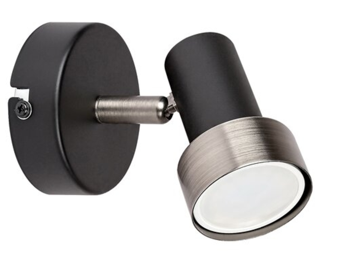 Модерен спот 1-ца – матирано черен и матиран хром метал, GU10, 1x50W