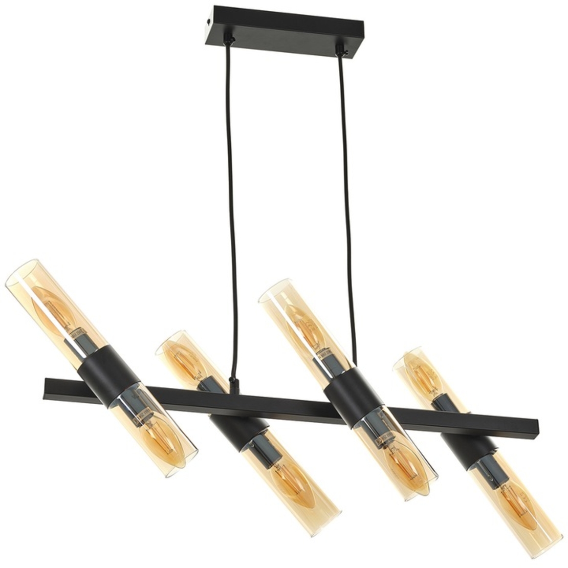 Винтидж таванен полилей черен 8xE14 метал и стъкло