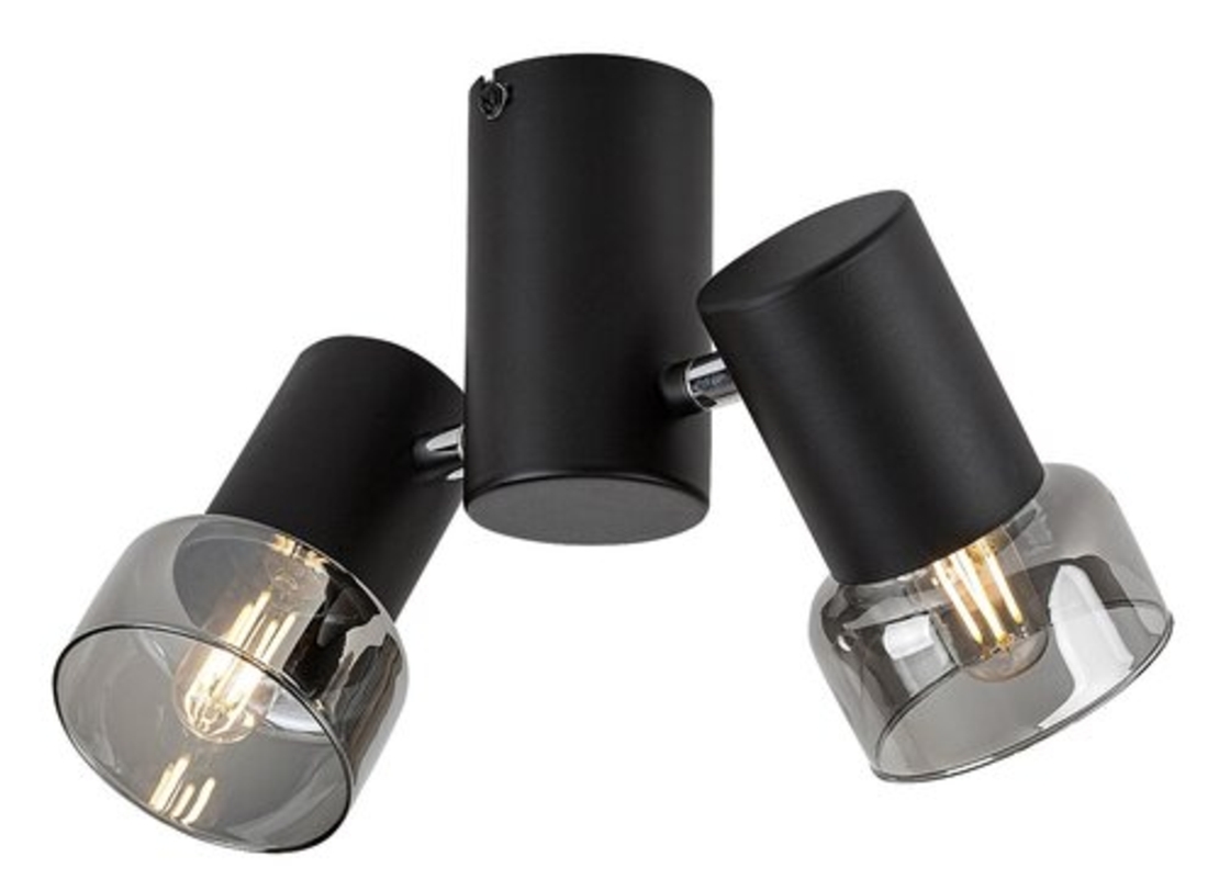 Модерен двоен спот – E14, 2xMAX15W, IP20, черен метал, стъкло с димен цвят