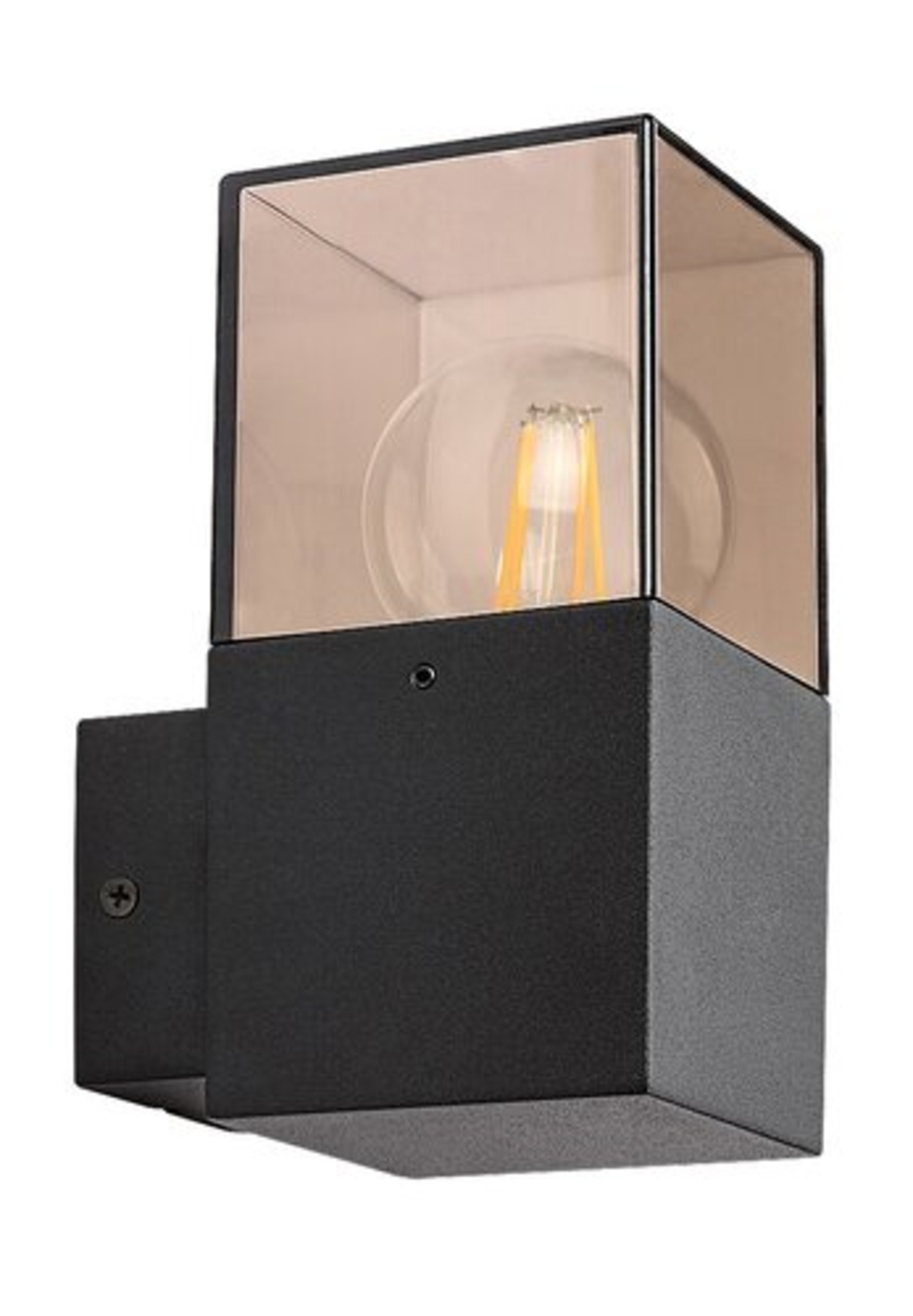 Стилен външен аплик Loanda E27 – модерно фасадно осветление с кафяв прозиращ абажур и IP44 защита