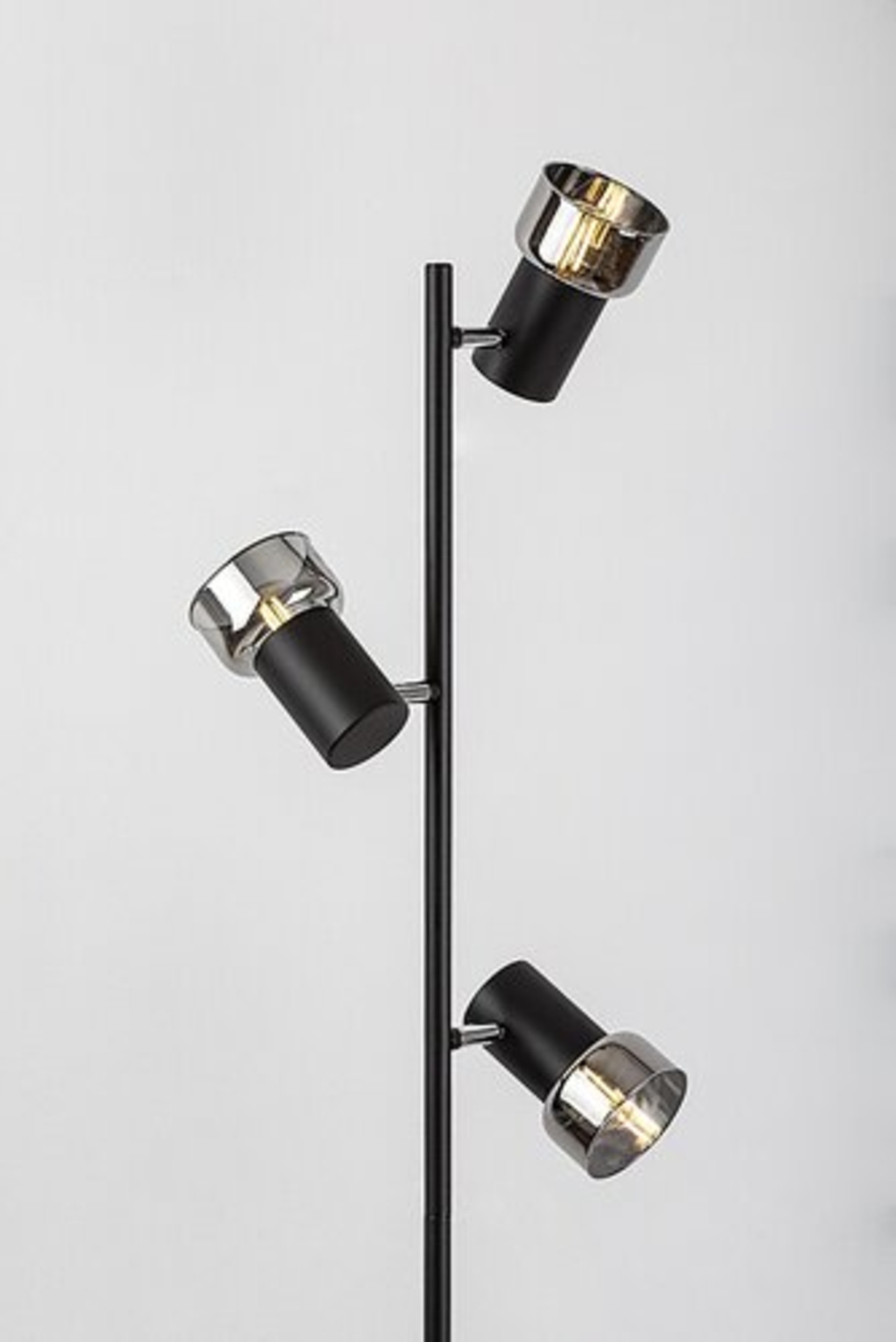 Модерен лампион – E14, 3xMAX15W, IP20, черен метал, стъкло с димен цвят