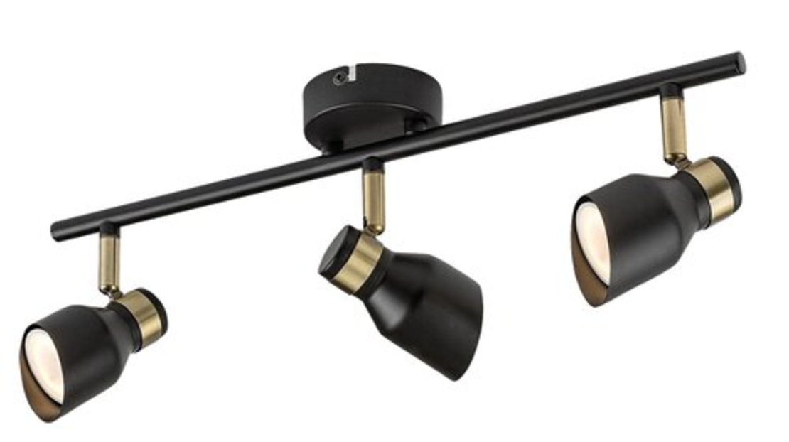 Модерен троен GU10 спот в черно и злато