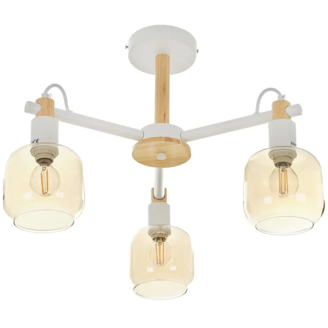 Винтидж таванен полилей – бял метал и дърво, 3xE14