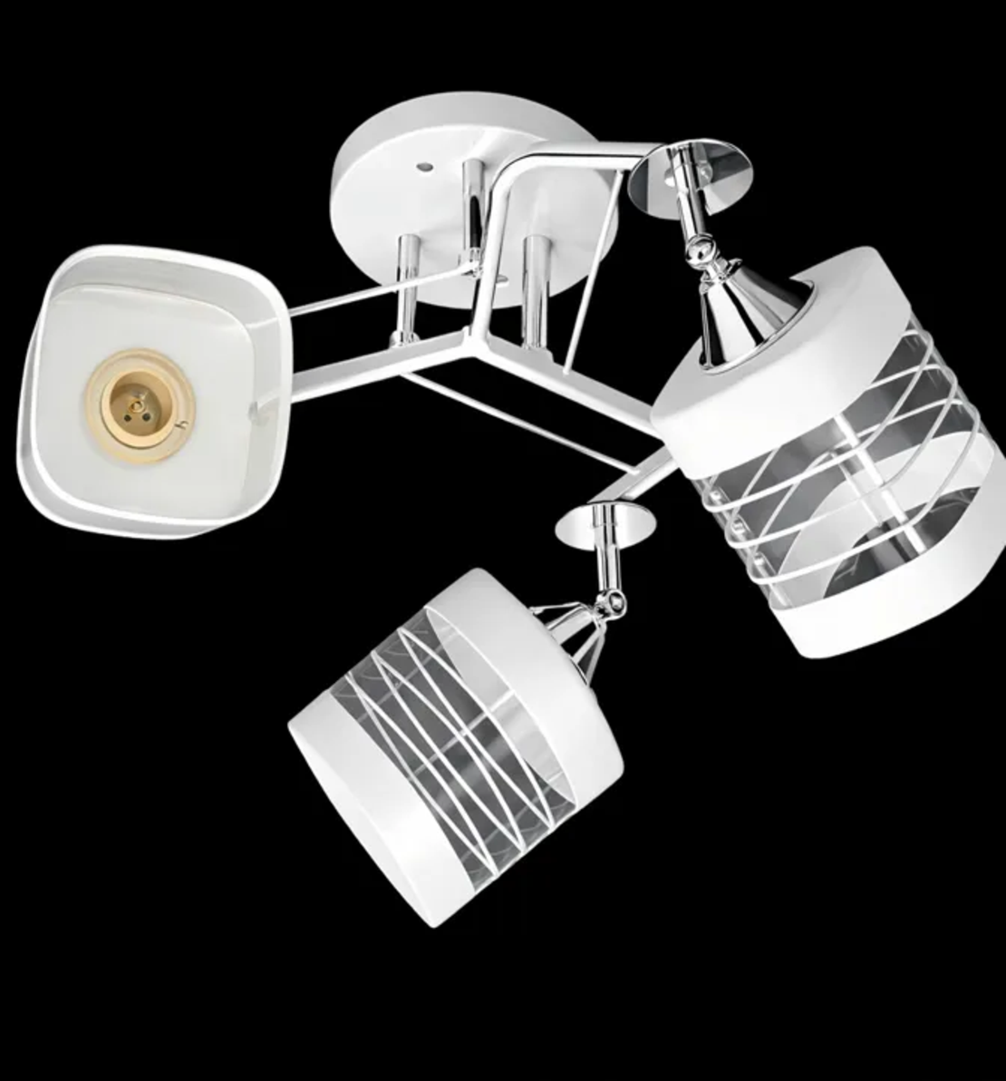 Полилей 3xE27 бял с хром и декоративни стъклени абажури