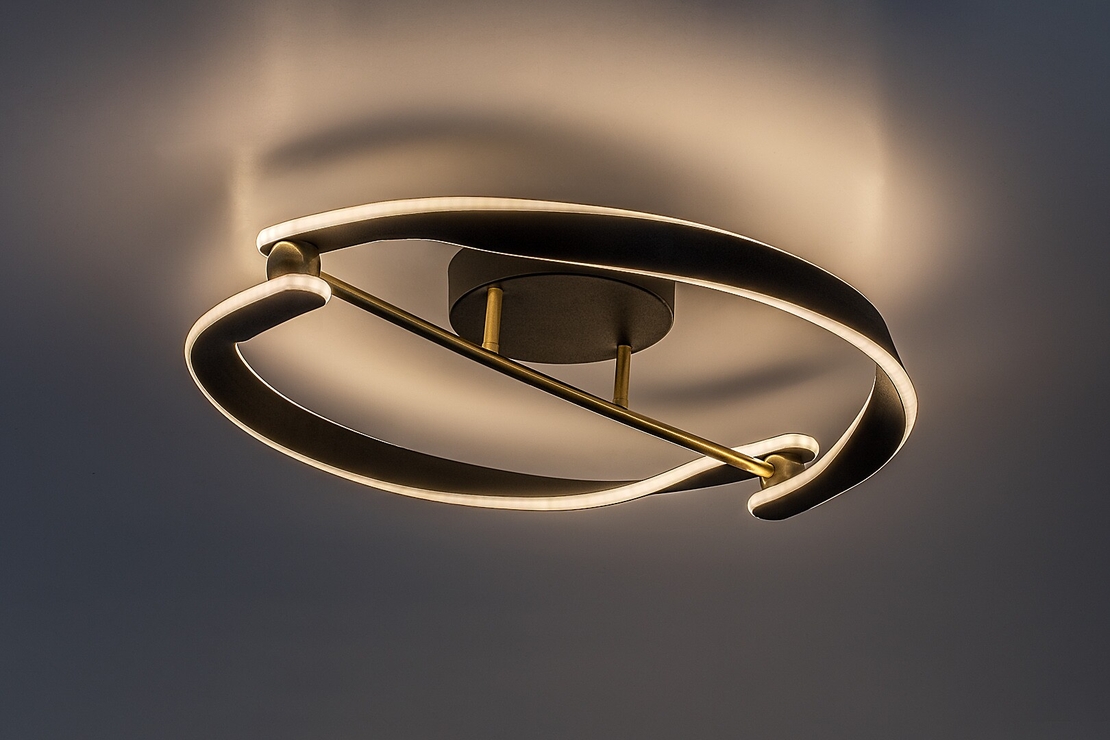 Модерен LED таванен плафон 40W с топло бяла светлина – черен и златен