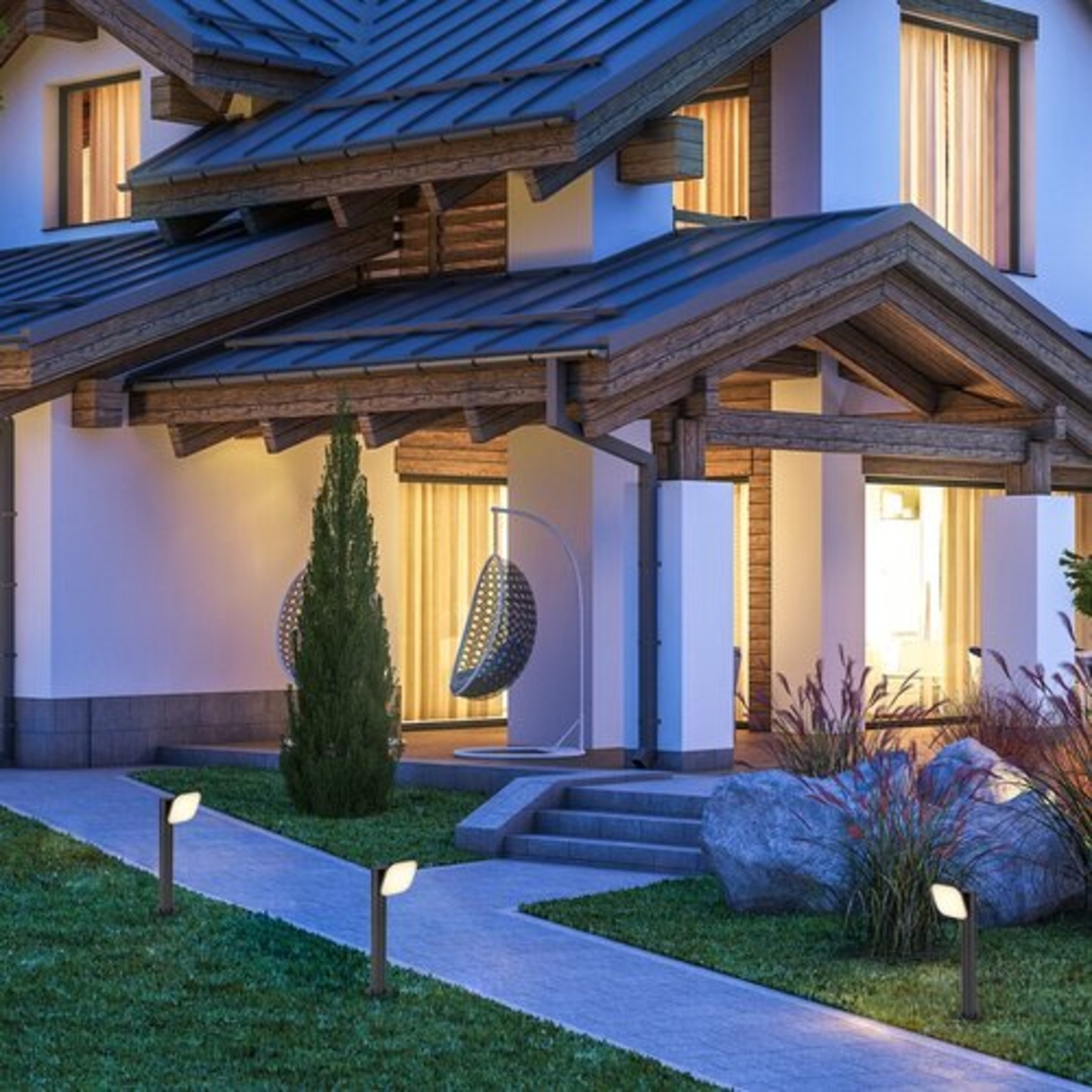 Модерен външен градински LED стълб Odiel 12W с топло бяла светлина и подвижна глава