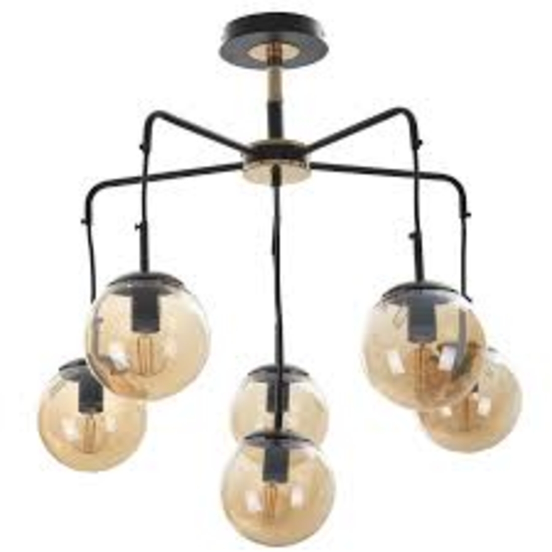 Полилей 6xE14 – елегантна комбинация от черно и злато с метал и стъкло