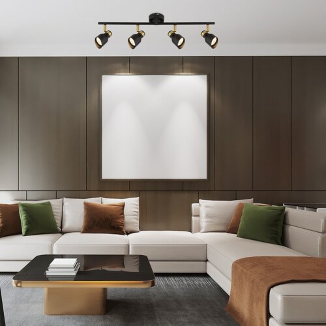 Модерен четворен GU10 спот в черно и злато