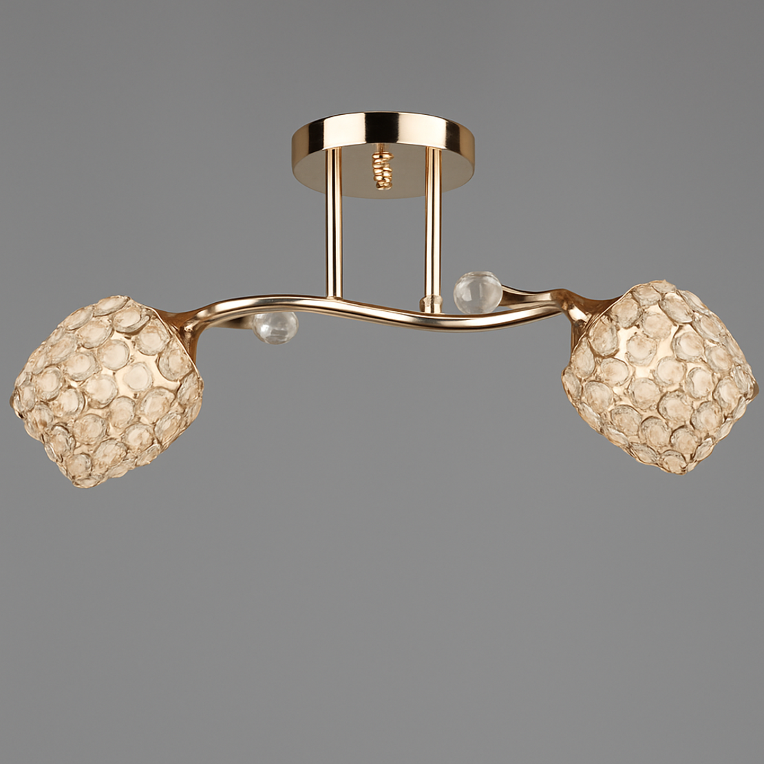 Елегантен двоен златист полилей от метал и кристал – 2xE27