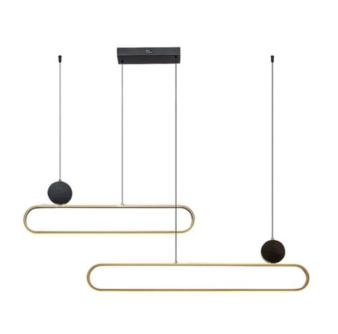 Модерен висящ LED полилей 48W – черно и златно, топла светлина 3000K