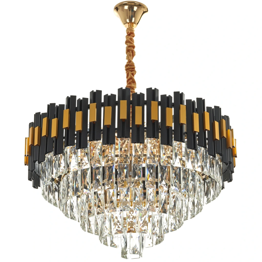 Великолепен златен полилей 10xE27 – метал и кристал с регулируема височина