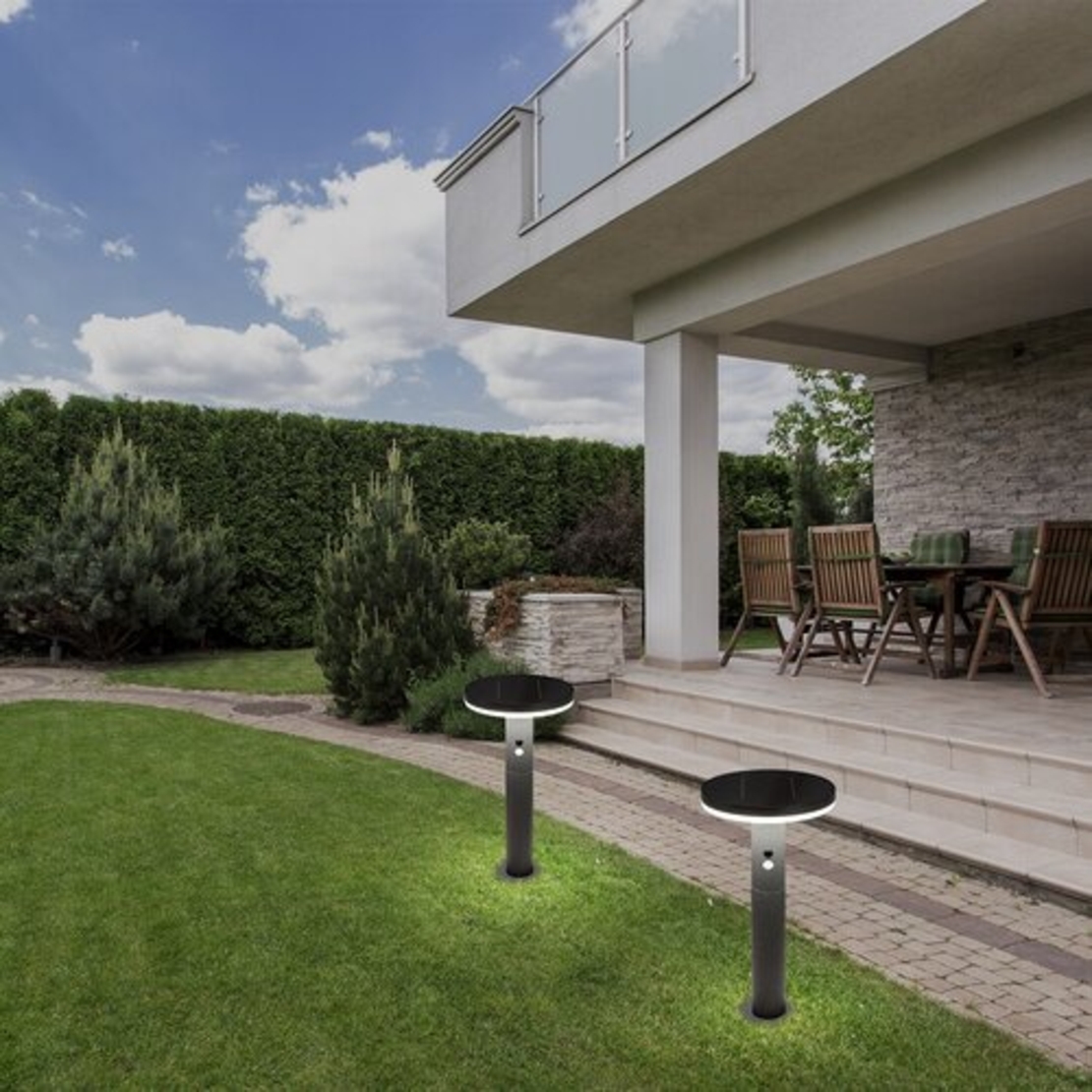 Соларен LED градински стълб с датчик за движение, 10W, 4000K, антрацит, IP44