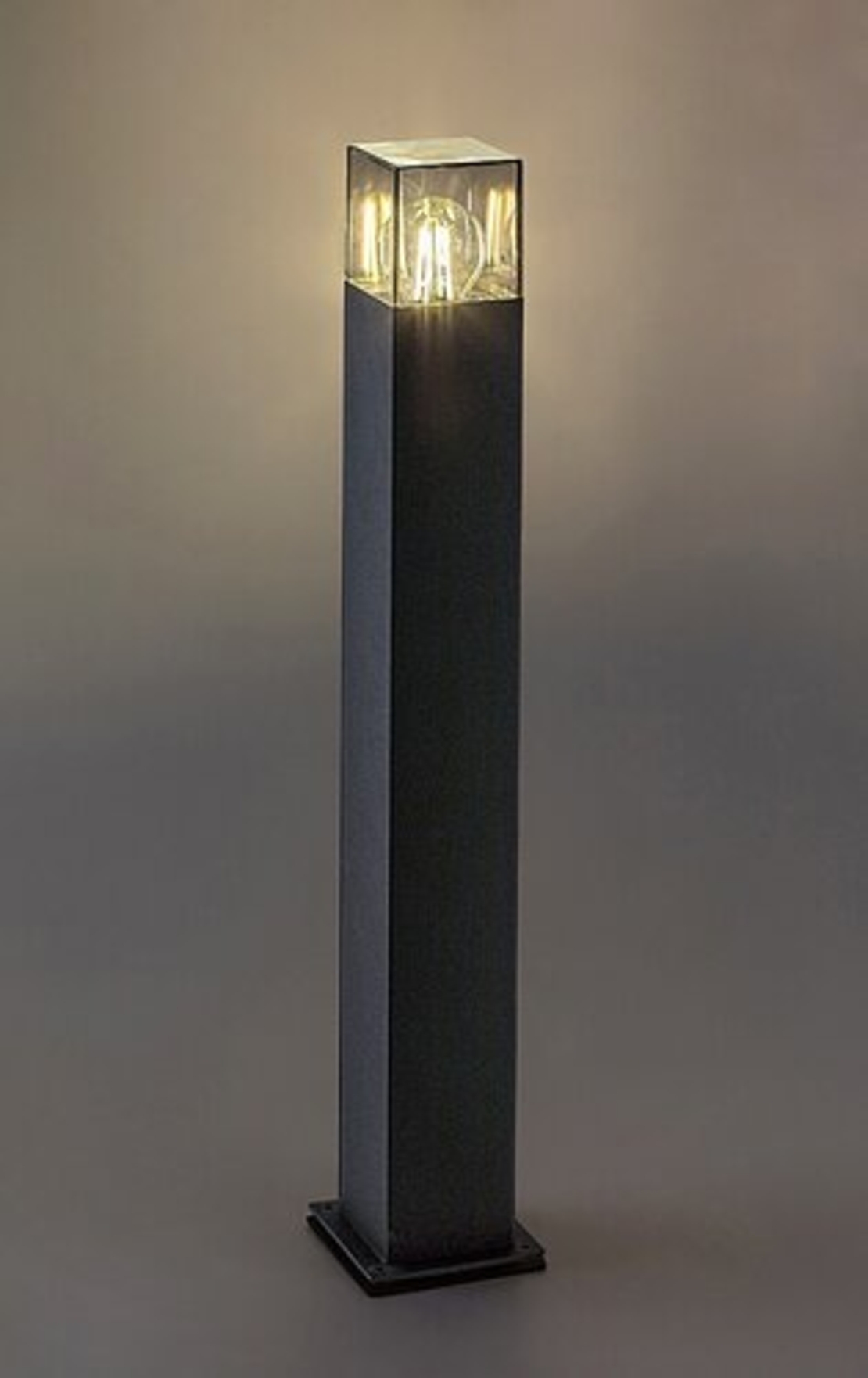 Елегантен външен градински стълб Loanda E27 – модерно осветление с кафяв прозиращ абажур и IP44 защита