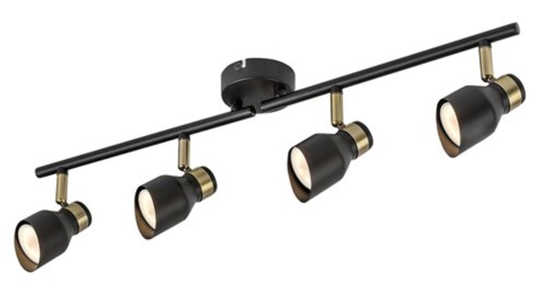 Модерен четворен GU10 спот в черно и злато